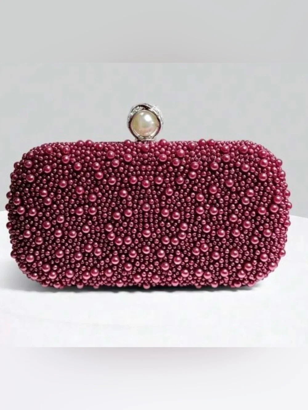 Pearl & Crystal Embellished Clutch Burgundy